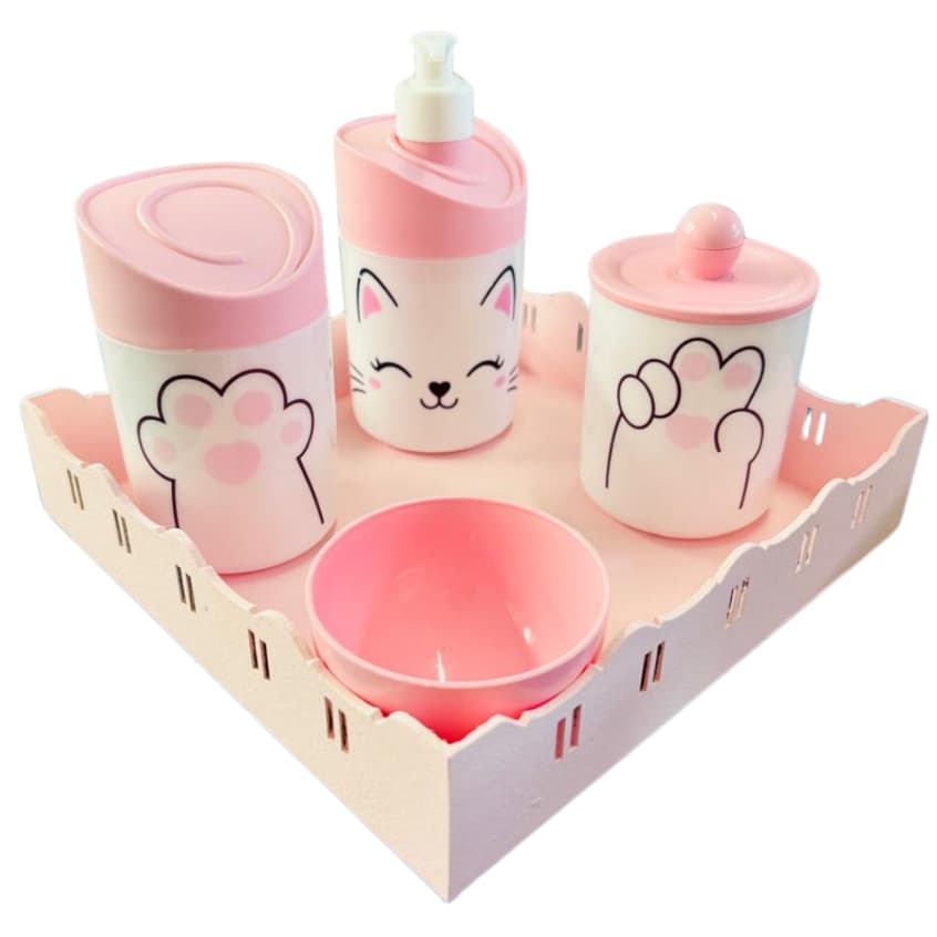 Kit Higiene Baby Gatinha Menina c/bandeja MDF