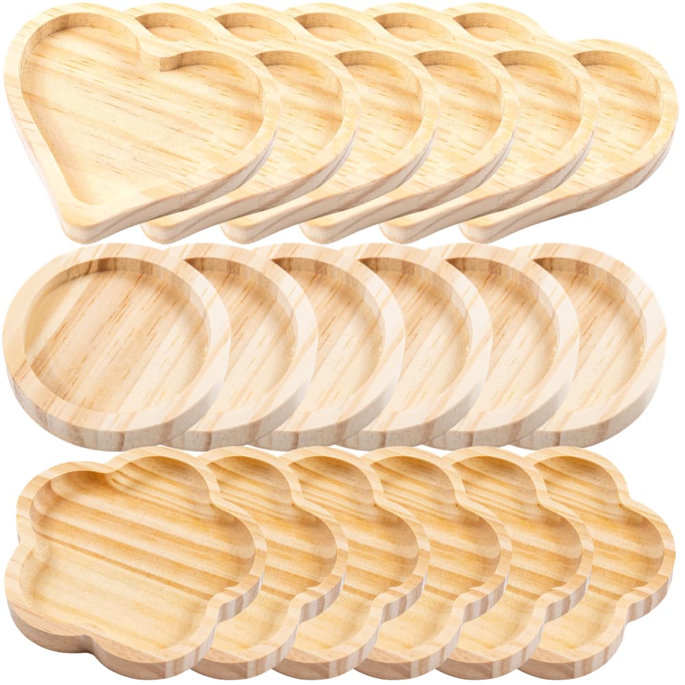 Jogo Pires de Madeira Pinus Coração Flor Redondo para Xícaras de Chá Café Mesa Posta Pires Madeira