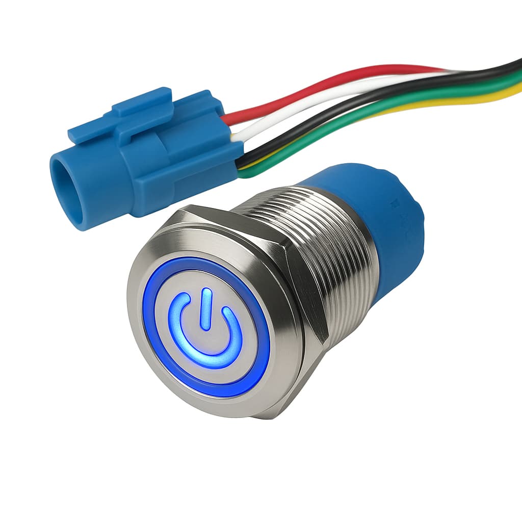 Botão On Off Inox 19mm Prata 220v 3a Com Led 12v - 4 Cores