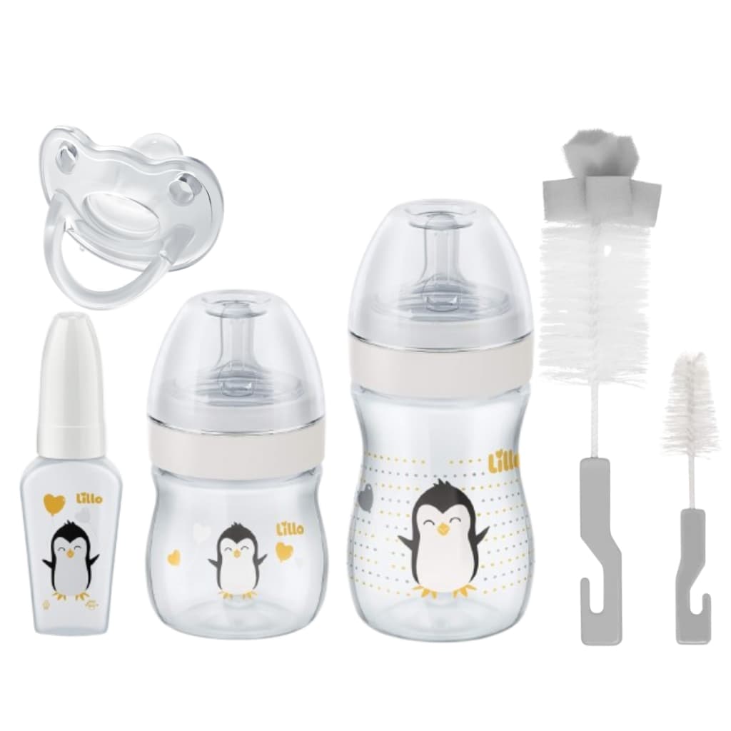 Kit 3 Mamadeiras Lillo Bico Reto com Chuquinha + Chupeta Ortodôntica 0-6 meses + Escova de Lavar Mamadeira