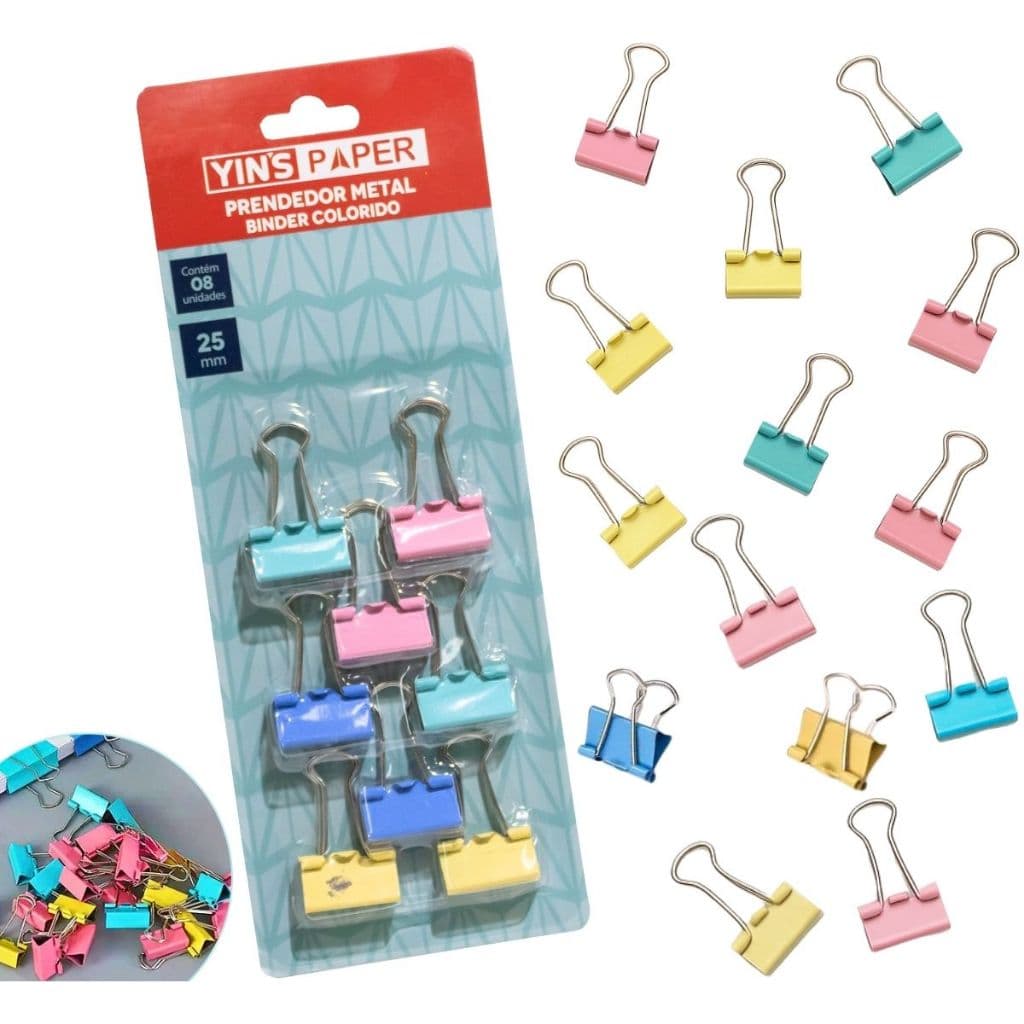 Kit de Prendedores de Papel Binder 25mm – Candy Color Pastel