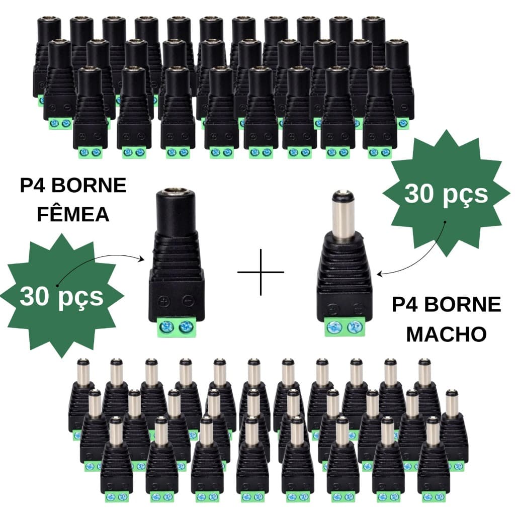 Kit 30 Conectores P4 Macho Borne + 30 Conectores P4 Fêmea Borne