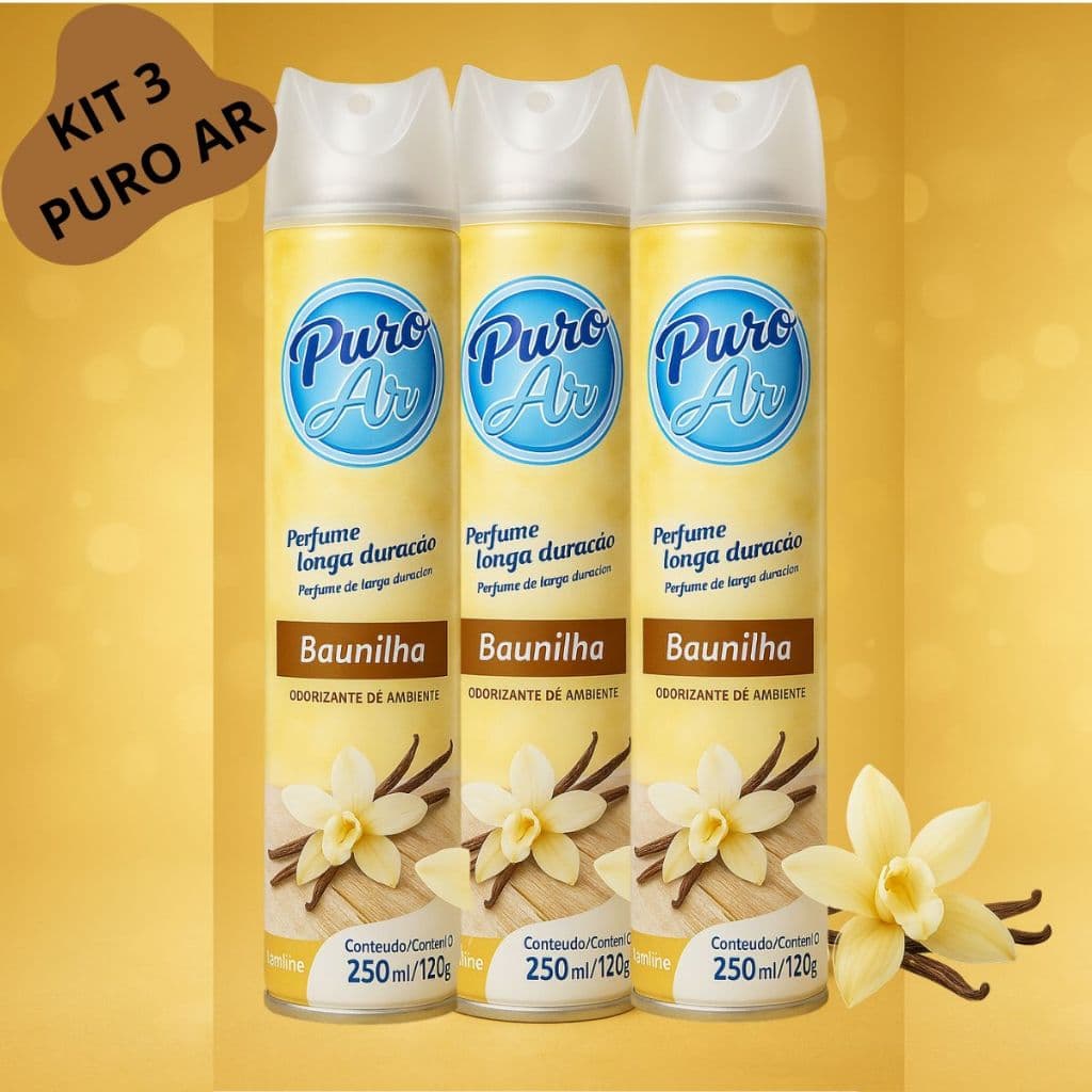 Kit 3 Aromatizador de Ambiente Puro Ar Vanilla 250ml Cada Home Spray Baunilha Para Casa Sala Quarto