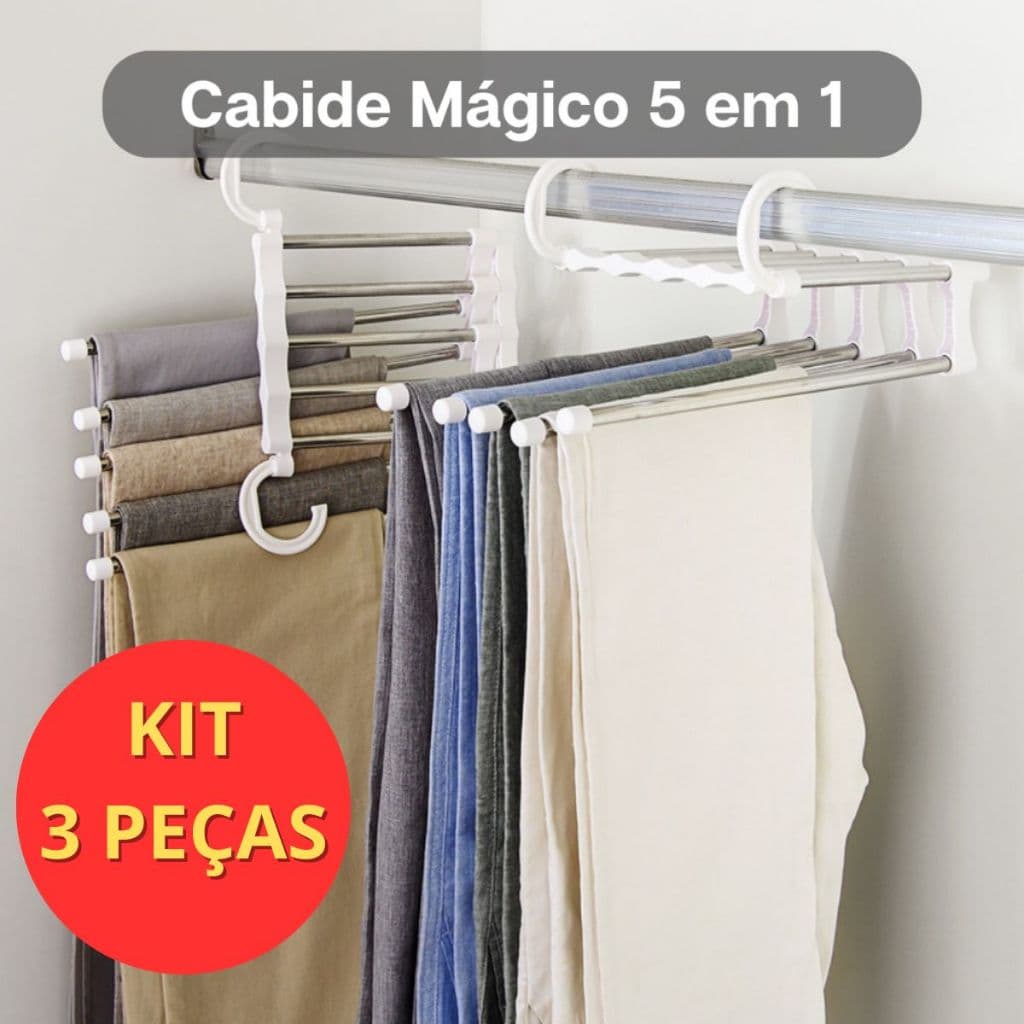 Kit 3 unidades Cabide de calça multifuncional