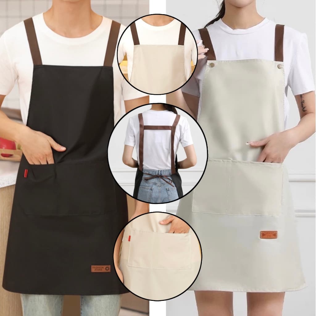 Avental de cozinha resistente a óleo e água, com grandes bolsos frontais e babador ajustável 01-002