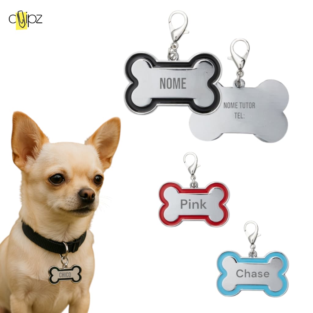 Placa de Identificação Pet Plaquinha Pingente personalizado Cachorro Cão Gato com Nome