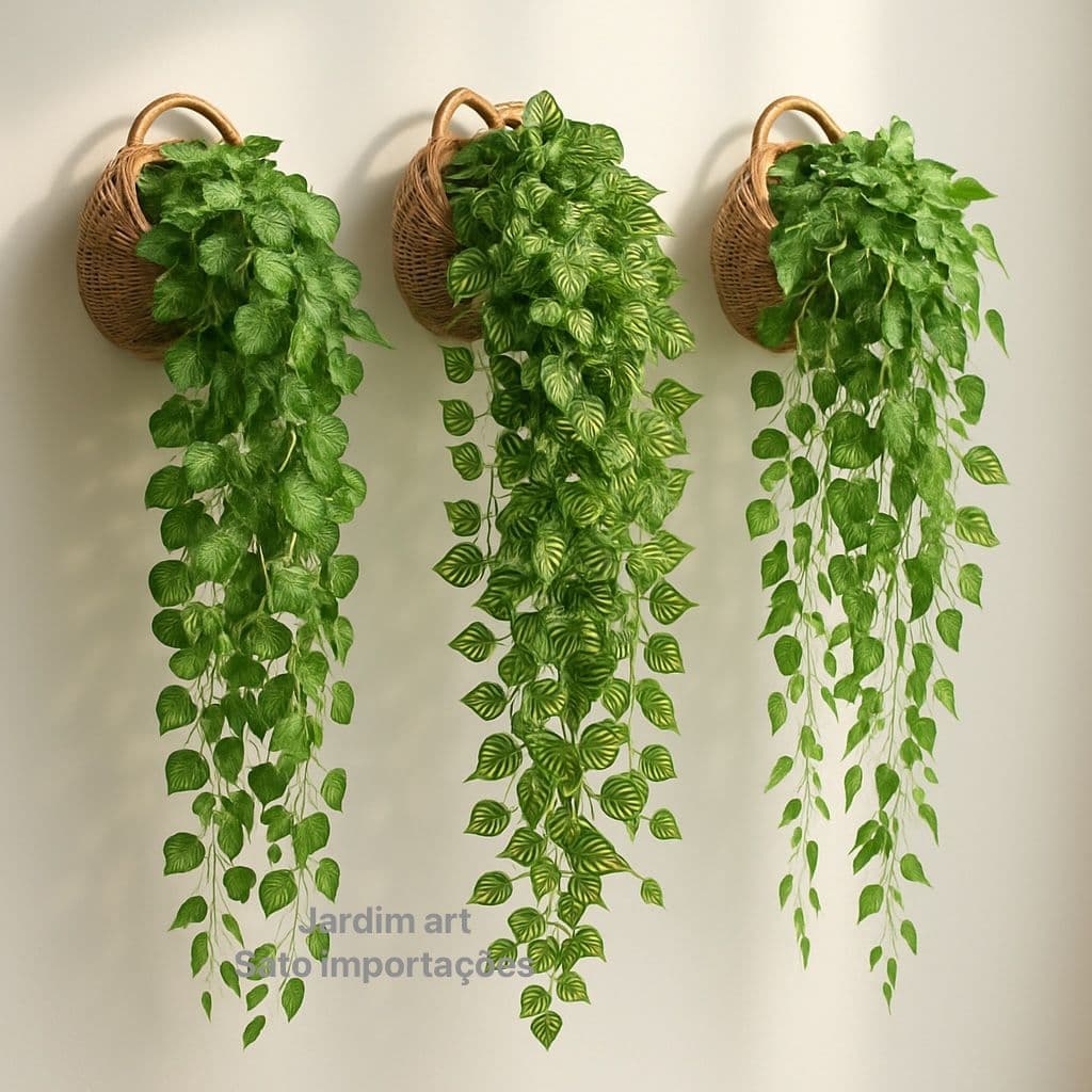 Arranjo Pendente 3 Cordões Hera/Jiboia no Vaso Decor