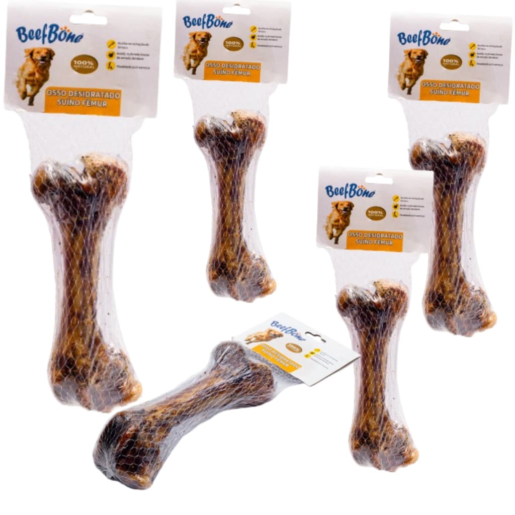 5 Unidades Osso Defumado Para Cachorro Fêmur Suino Desidratado Mordedor Natural Canino Pet