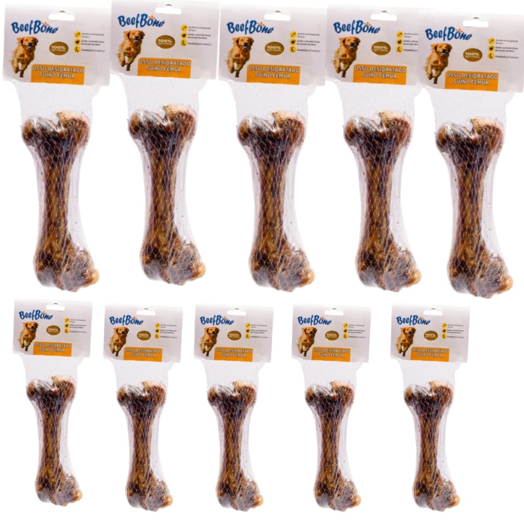 10 Unidades Osso Defumado Para Cachorro Fêmur Suino Desidratado Mordedor Natural Canino Pet
