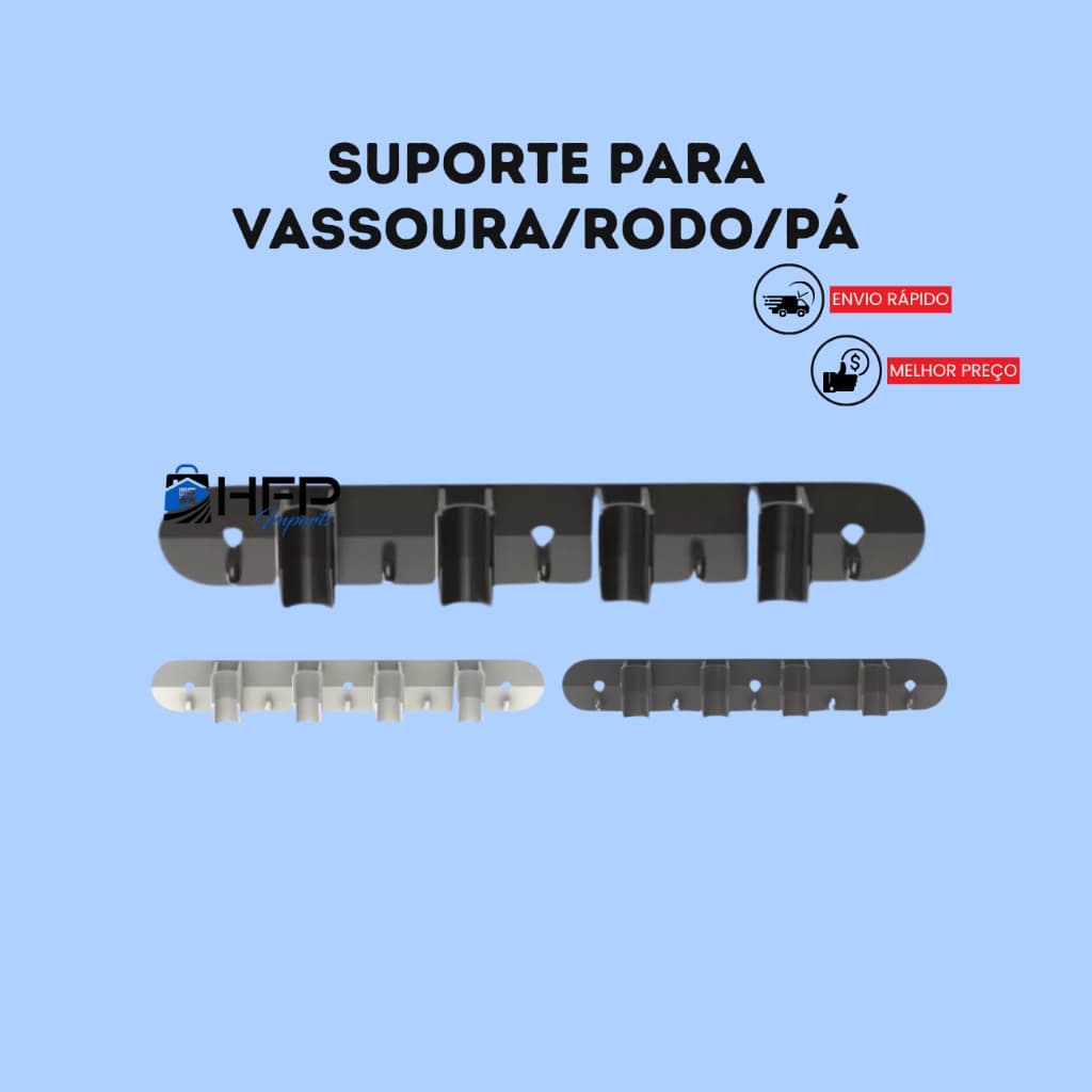 Suporte para vassoura/ rodo/ pá de parede resistente e prático acompanha bucha e parafuso