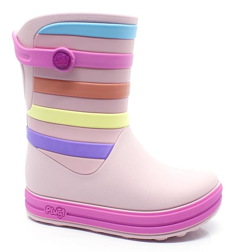 Galocha Bota Infantil Plugt Menina Confortável Macio Listras Rosa Claro Antiderrapante Inverno