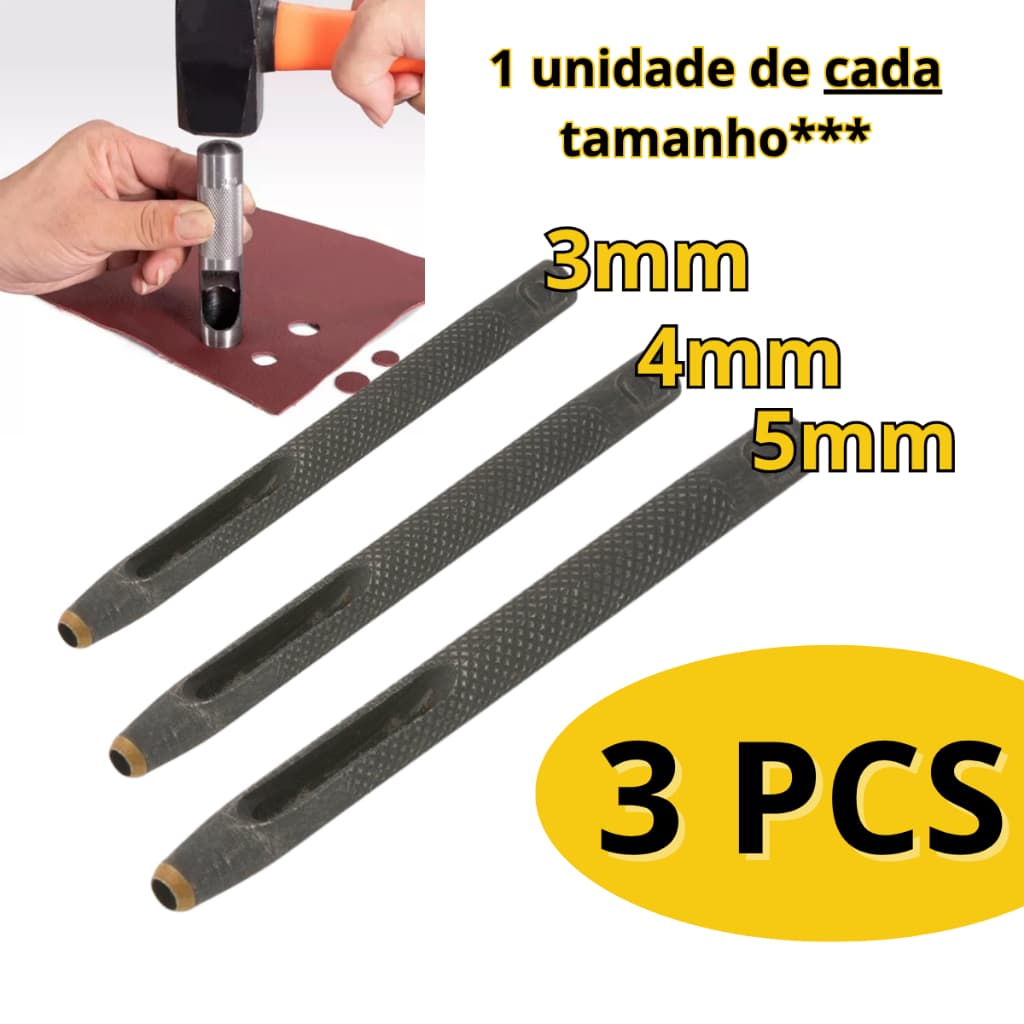 Kit 3 Furador 3,4,5mm Couro Vazador Perfurador Aço Vonder