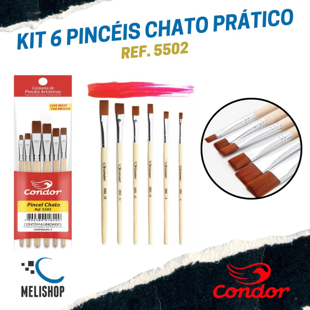 Kit Pincel Chato Prático REF 5502 Condor 6 Pincéis