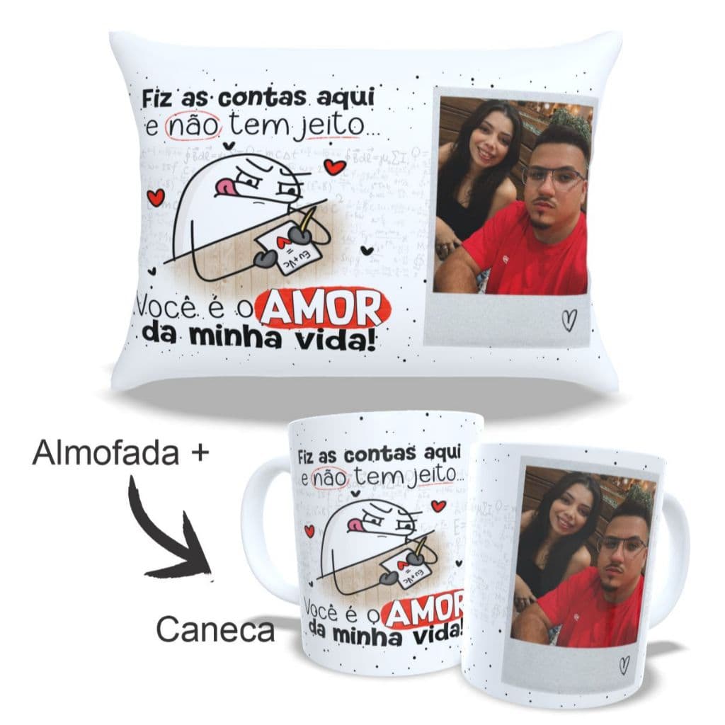 Kit Romântico com Foto: Almofada + Caneca Porcelana ( NAMORO) DIA DOS NAMORADOS DATA ANIVERSARIO