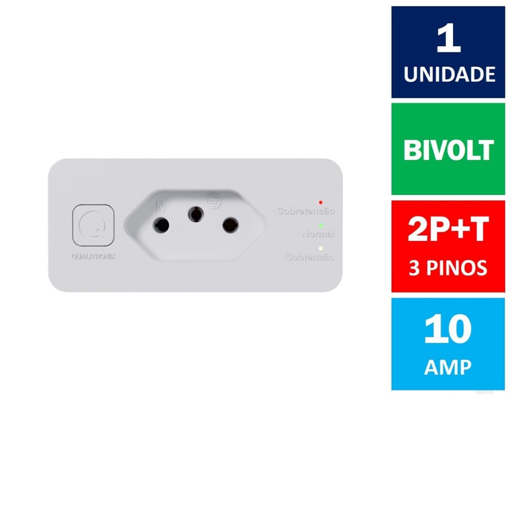 Protetor de Geladeira Freezer e Eletrônico 2P+T 10A Bivolt Qualitronix