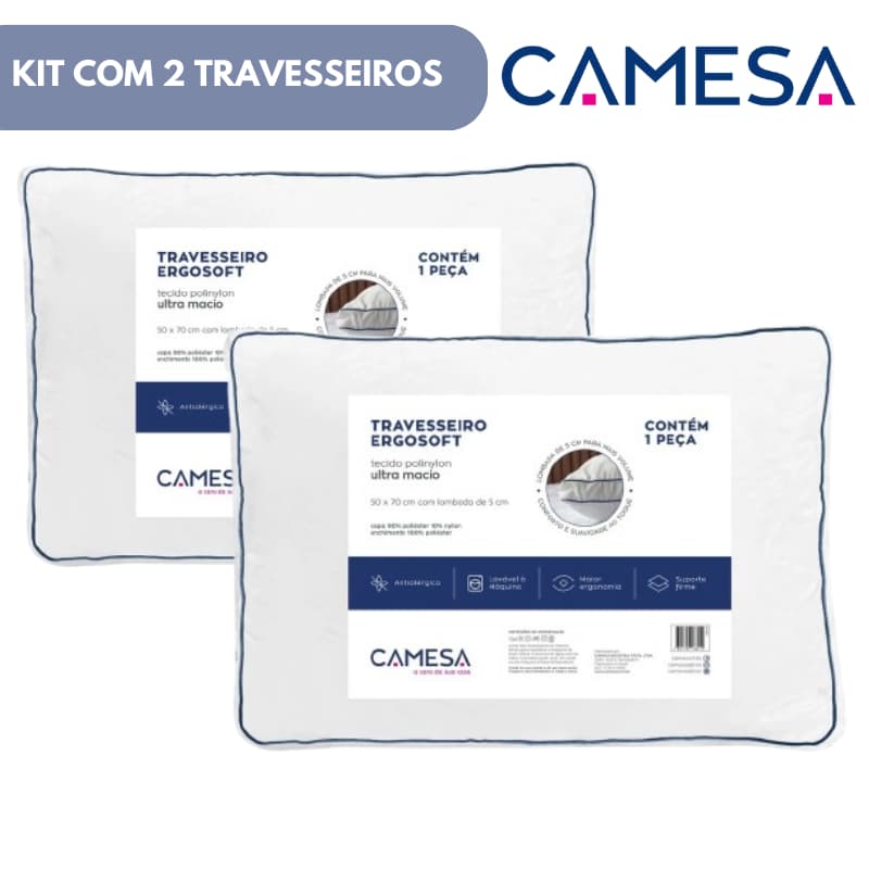 Kit 2 Travesseiros Camesa Ergosoft Hotel Ultra Macio 50x70