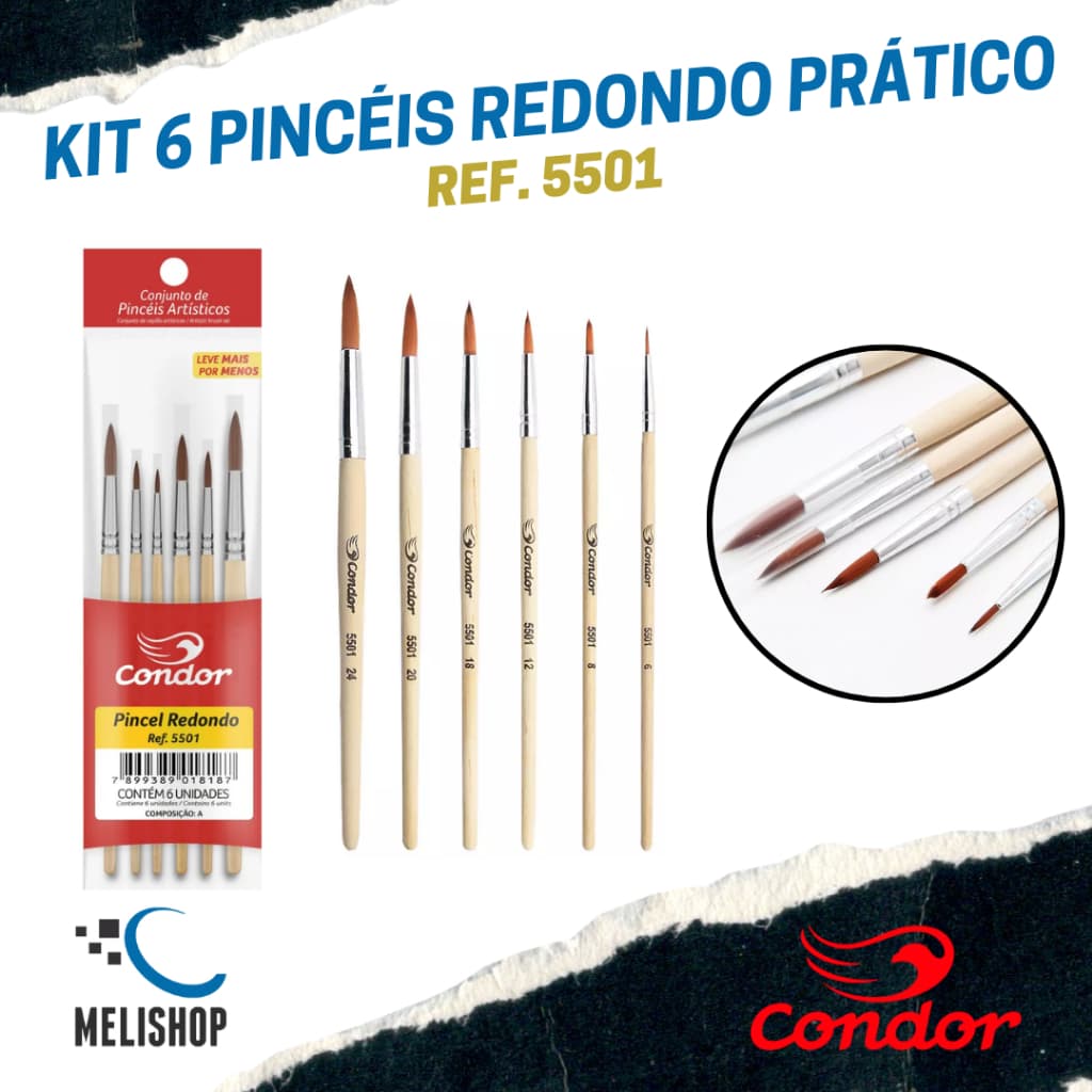 Kit Pincel Redondo Prático REF 5501 Condor 6 Pincéis