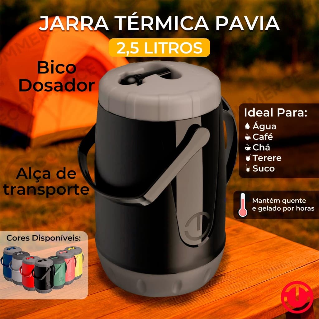 Jarra Garrafa ❄️Térmica🔥 Unitermi Pávia 2,5L  Chá Café☕ Suco🥤 Água 💧Tererê Bebidas Frias ou Quentes