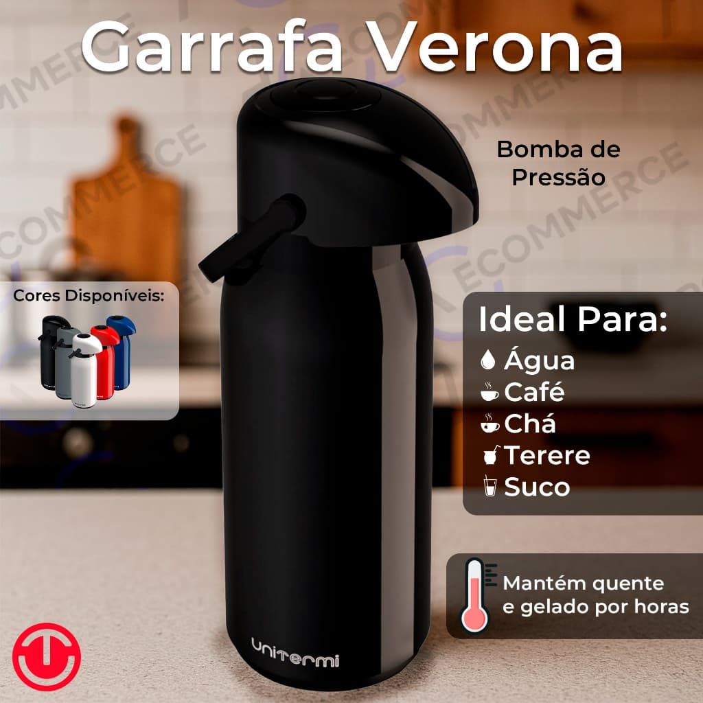 Garrafa Térmica🔥 1,8L 1.8 1L 600ml com Pressão Unitermi Verona Ideal para Café ☕ Chá Tererê 🧉 Água❄️