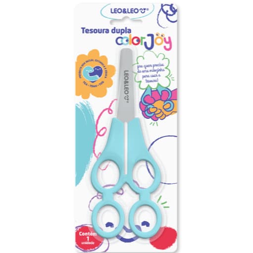 TESOURA ESCOLAR DUPLA TANDEM COLOR JOY - BLISTER C/ 1 UND LEO&LEO