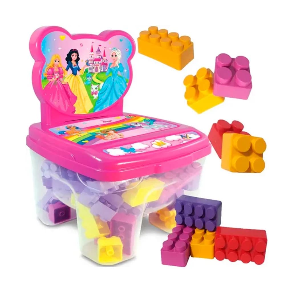 Cadeira de Blocos Educativos Para Montar 48 Peças Princesas, Homem aranha e batman