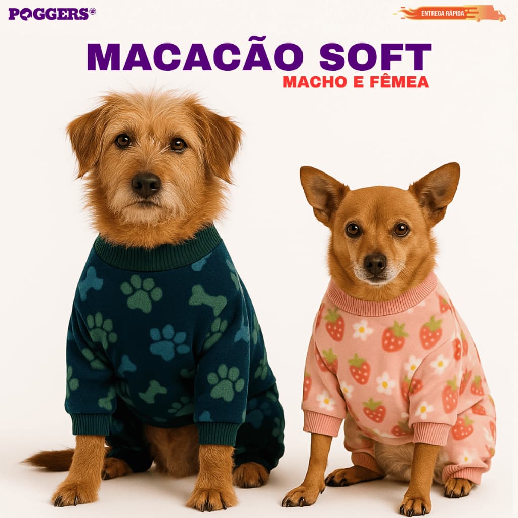 Roupa Pet para Cachorro e Gato Macacão de Frio Inverno 100% Soft Diversos Tamanhos Estampas Variadas