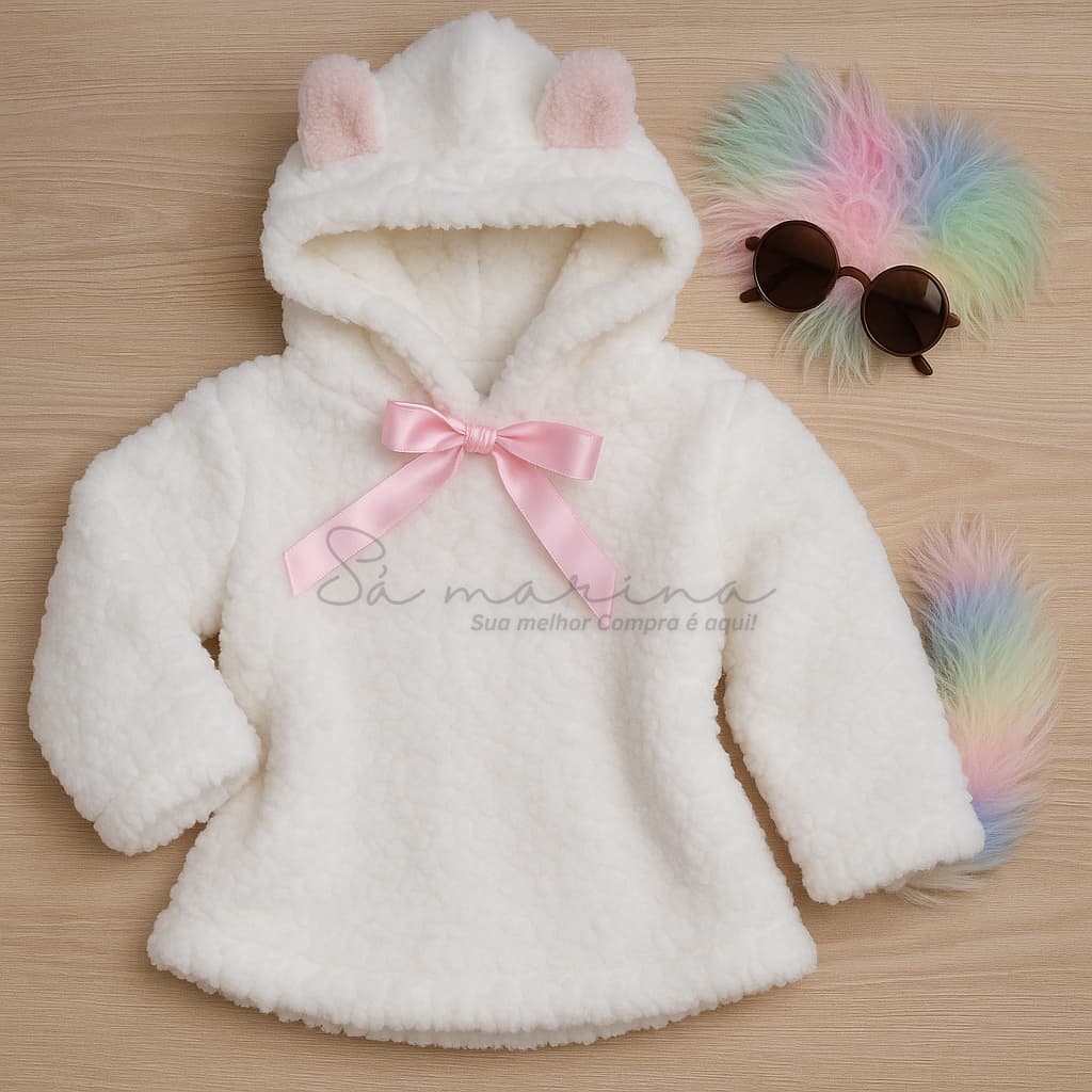 Blusa Casaco Infantil Inverno Frio Pelinho Carneiro Branco