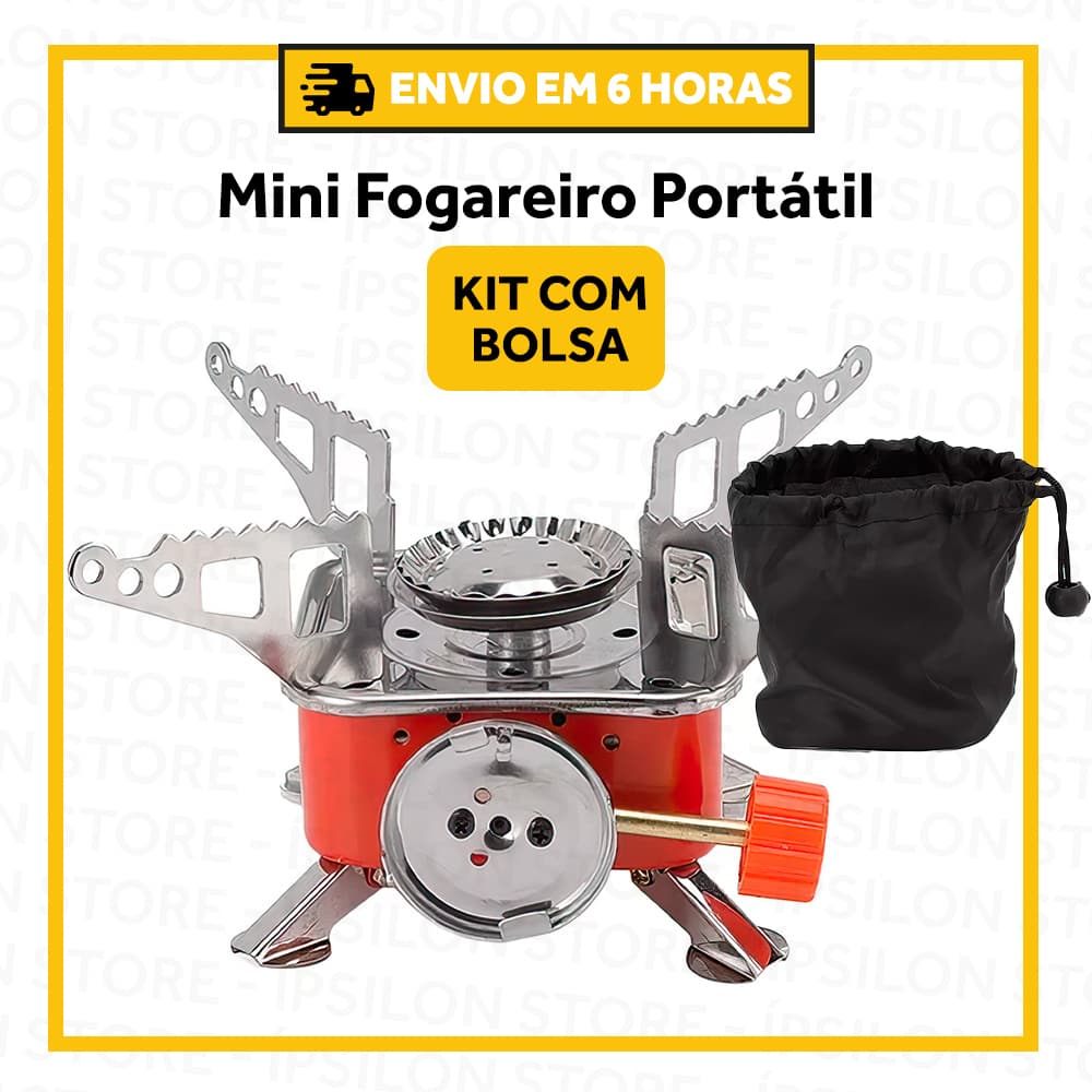Kit Com 1 Fogareiro Portátil a Gás - Sacola Para Transporte /Ignição Automática, Dobrável, Ideal para Camping e Viagem