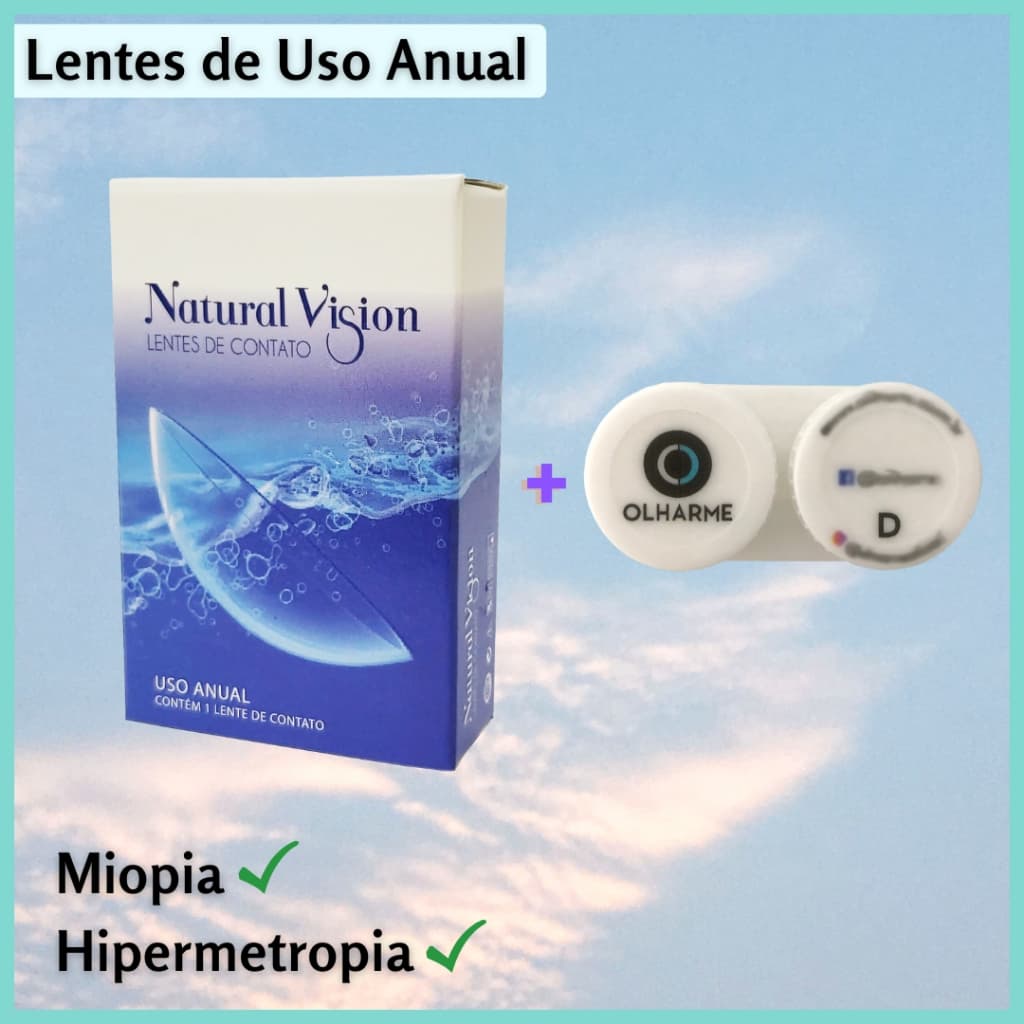Lente de Contato incolor Anual Natural Vision  (1 UNIDADE) + 1 Estojo de Brinde