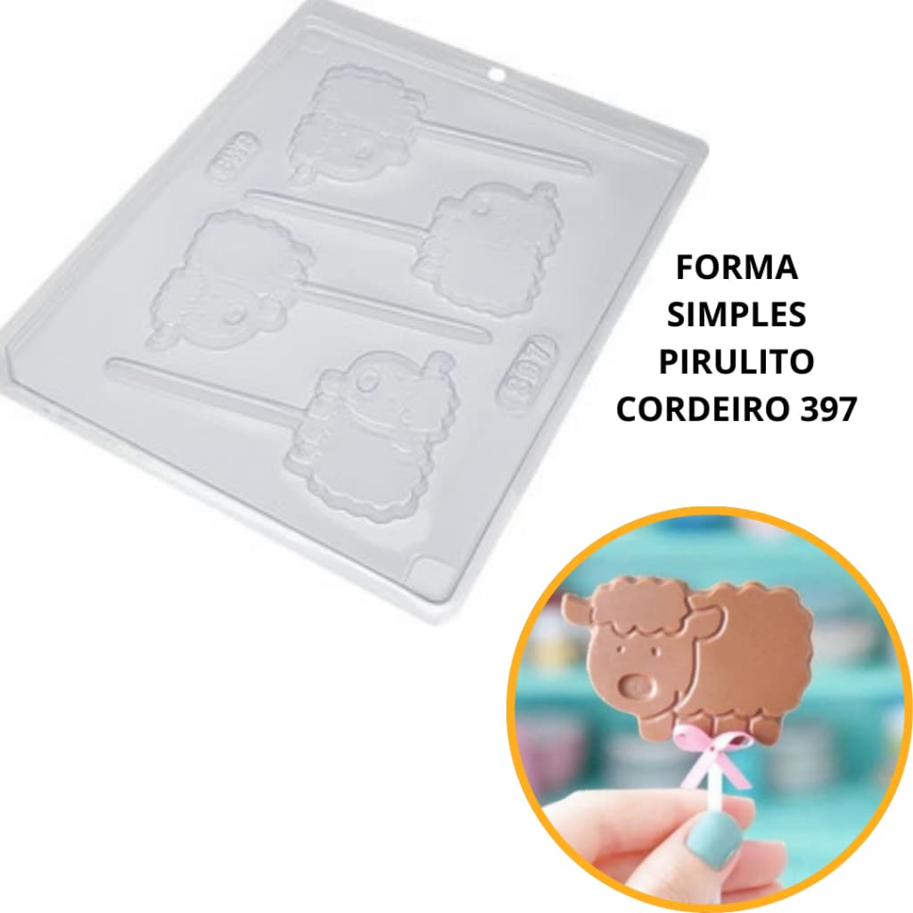 1~5 FORMA SIMPLES PIRULITO CORDEIRO 397 (D2) EM ACETATO BWB PARA BOMBOM E DOCES DE CHOCOLATE PÁSCOA