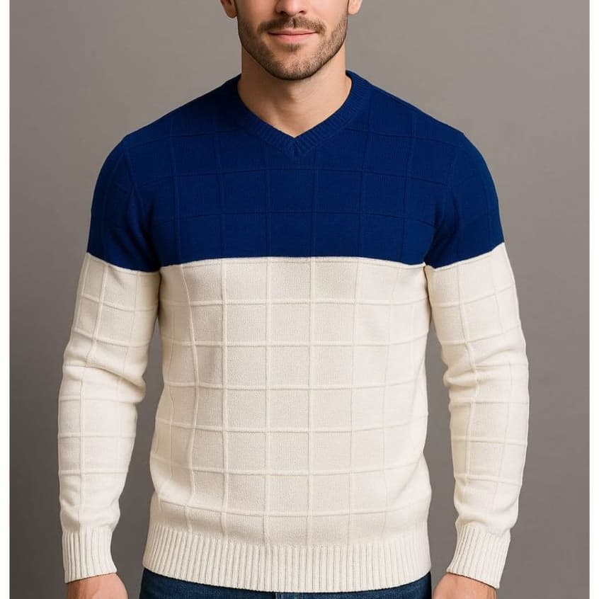 Suéter Masculino Bicolor Blusa de Frio Trico Canelada Confortável Moda Outono/Inverno