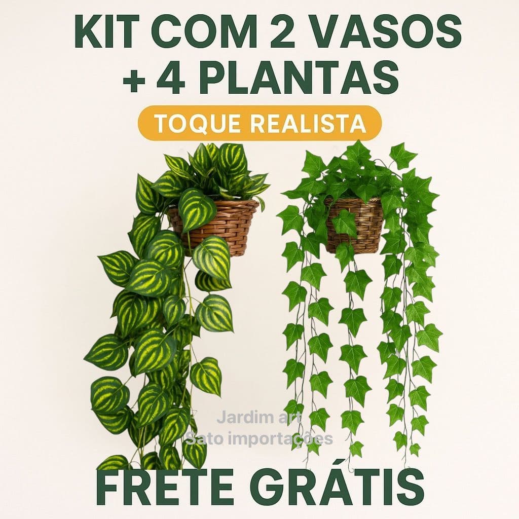 Kit com 2 Vasos Trançados + 2 Cordões Hera ou Jiboia