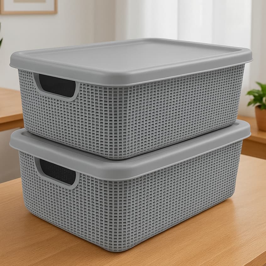 Kit 2 Caixas Organizadoras com Tampa Cesto Grande em Plástico 5 Litros em Promoção Jaguar