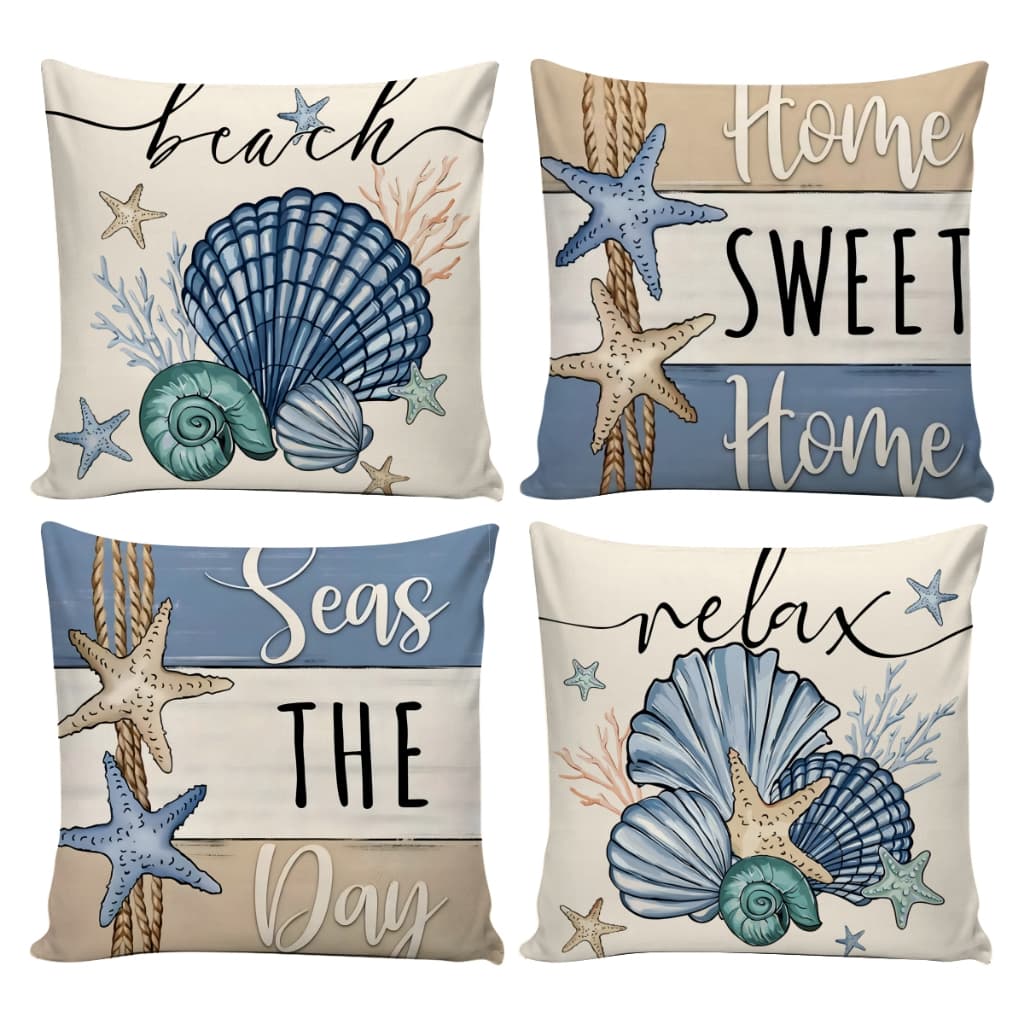Kit 04 Capas de Almofadas Marítimo 0,45cm x 0,45cm Decoração Praia, Mar e Verão