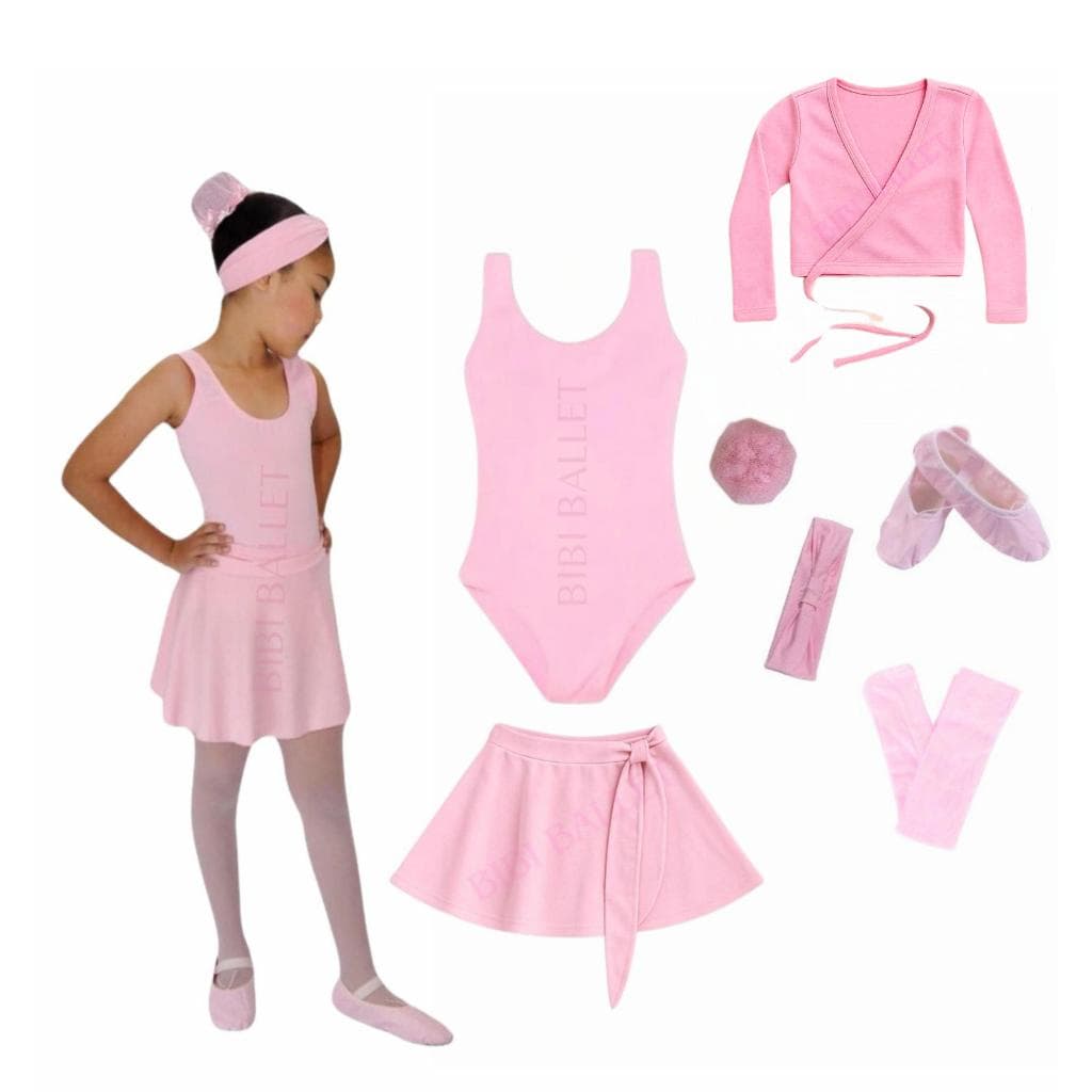 Kit Ballet Infantil 7 itens/ uniforme para dança completo *COM CASACO* (ROSA) - Saia de Transpassar e Collant Regata