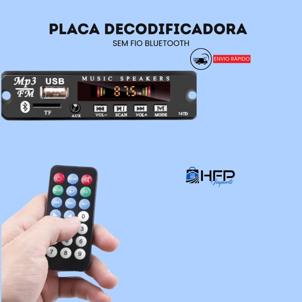 Placa Decodificadora Sem Fio Bluetooth 5.0 DC 5V 12V MP3 WMA Módulo De Áudio USB TF Rádio