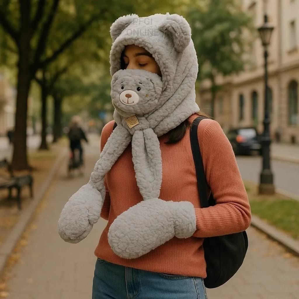 Kit Touca Cachecol Luva Máscara Infantil Térmica Forrada