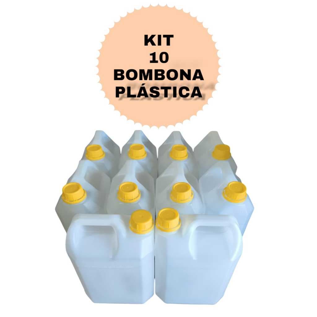 Kit 10 Galões 5 Litros Bombona transparente Vazio Combustíveis Produtos de Limpeza com Tampa