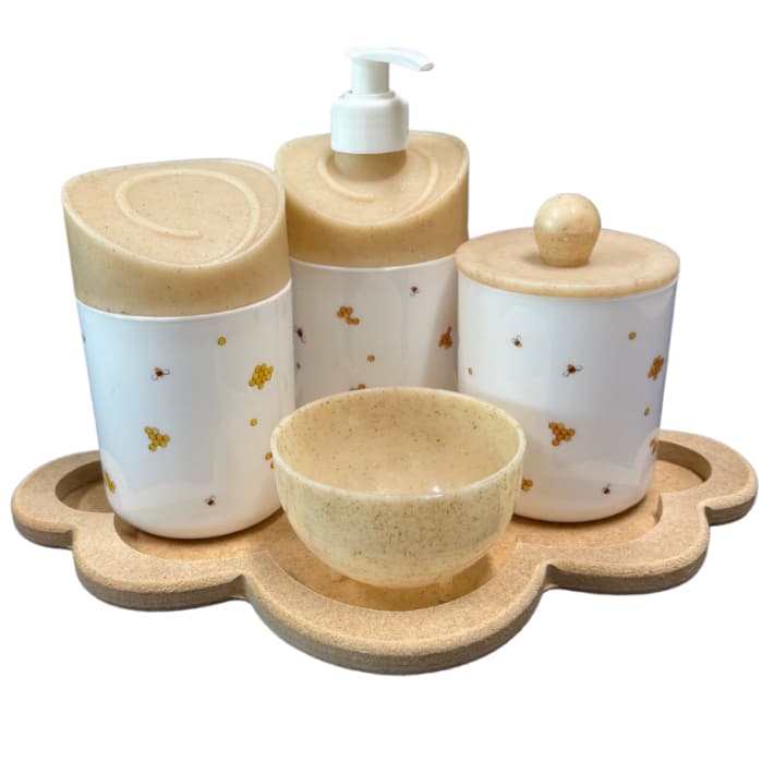 Kit Higiene Abelhinha Baby C/bandeja Nuvem E Quadrada MDF