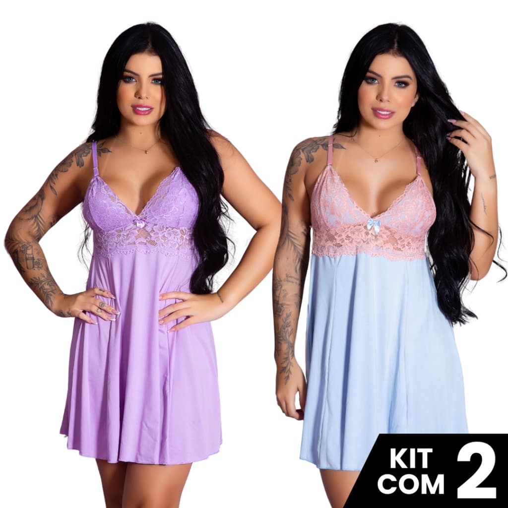 Kit 2 Camisolas Sexy Com Renda Elegante Sensual Sedutora Estilo Romântico Alças Reguláveis