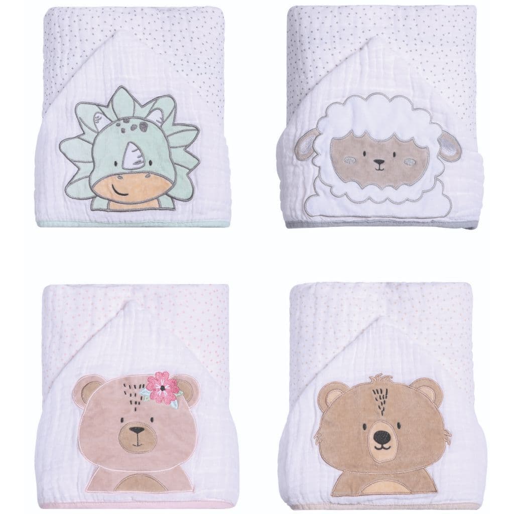 Toalha Banho Fralda Papi Soft com Capuz Três Camadas com Capuz - Bichinhos