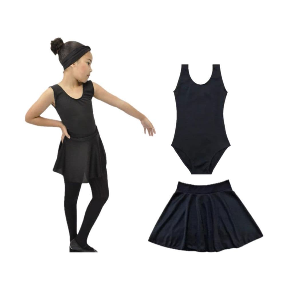 Kit 2 Itens - 1 Collant Regata e 1 Saia de Cós (PRETO)