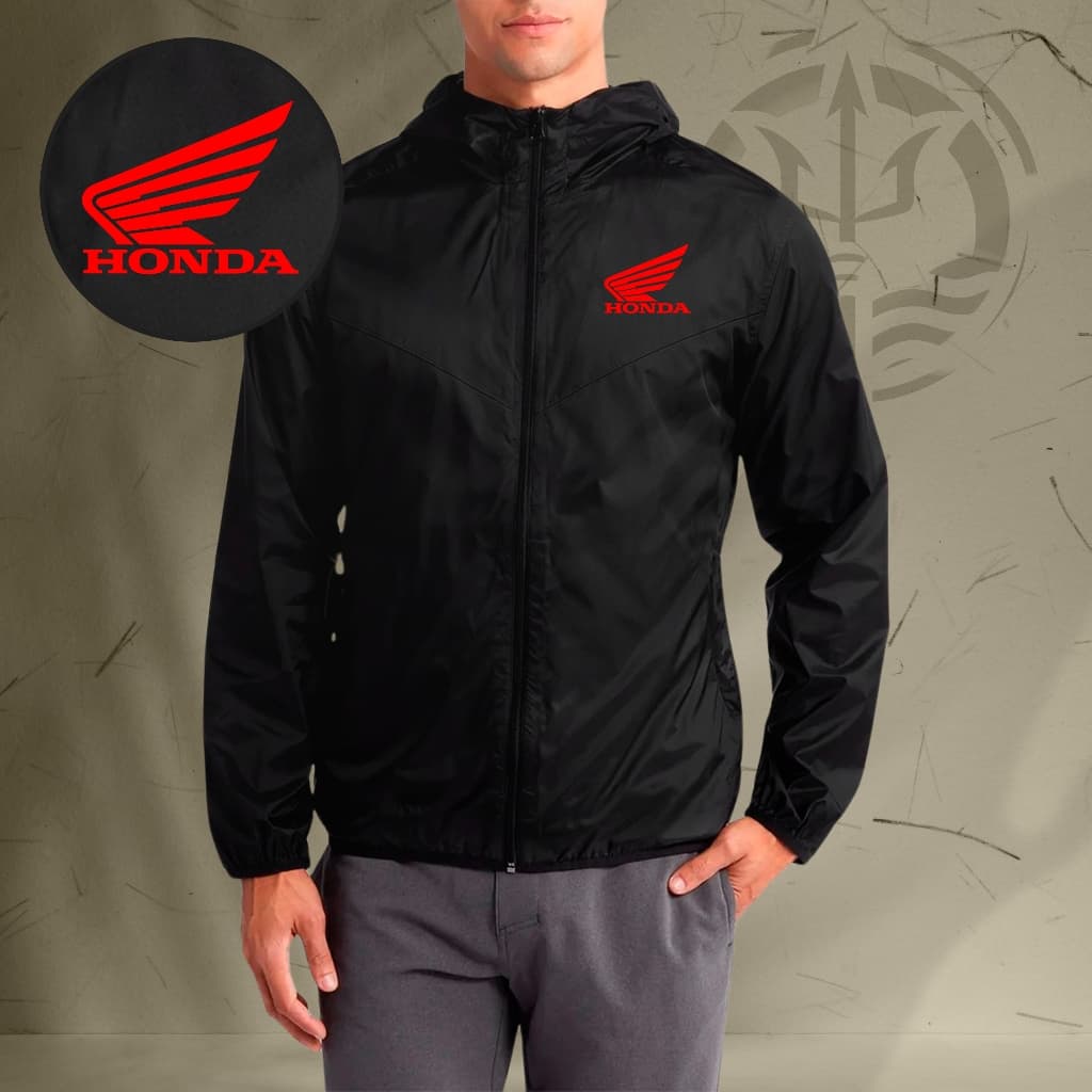Jaqueta Corta Vento Masculina - HONDA - Com Capuz, Bolso e Zíper - Academia Corrida Esportes