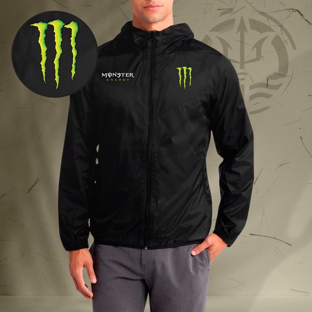 Jaqueta Corta Vento Masculina - MONSTER 02 - Com Capuz, Bolso e Zíper - Academia Corrida Esportes