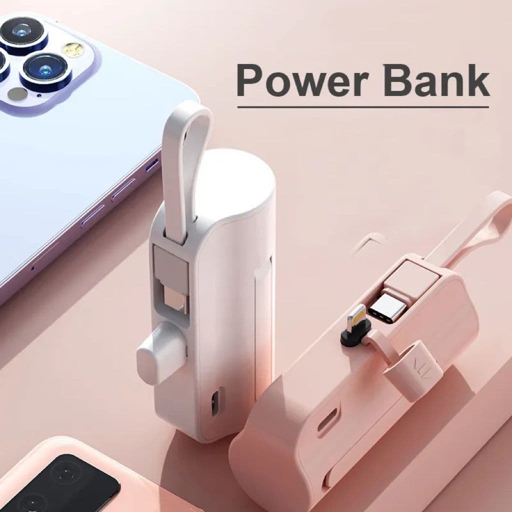 Carregador Mini Power Bank 5000mAh Bateria Sem Fio 2em1 Carregador Portátil para iPhone e Tipo-C