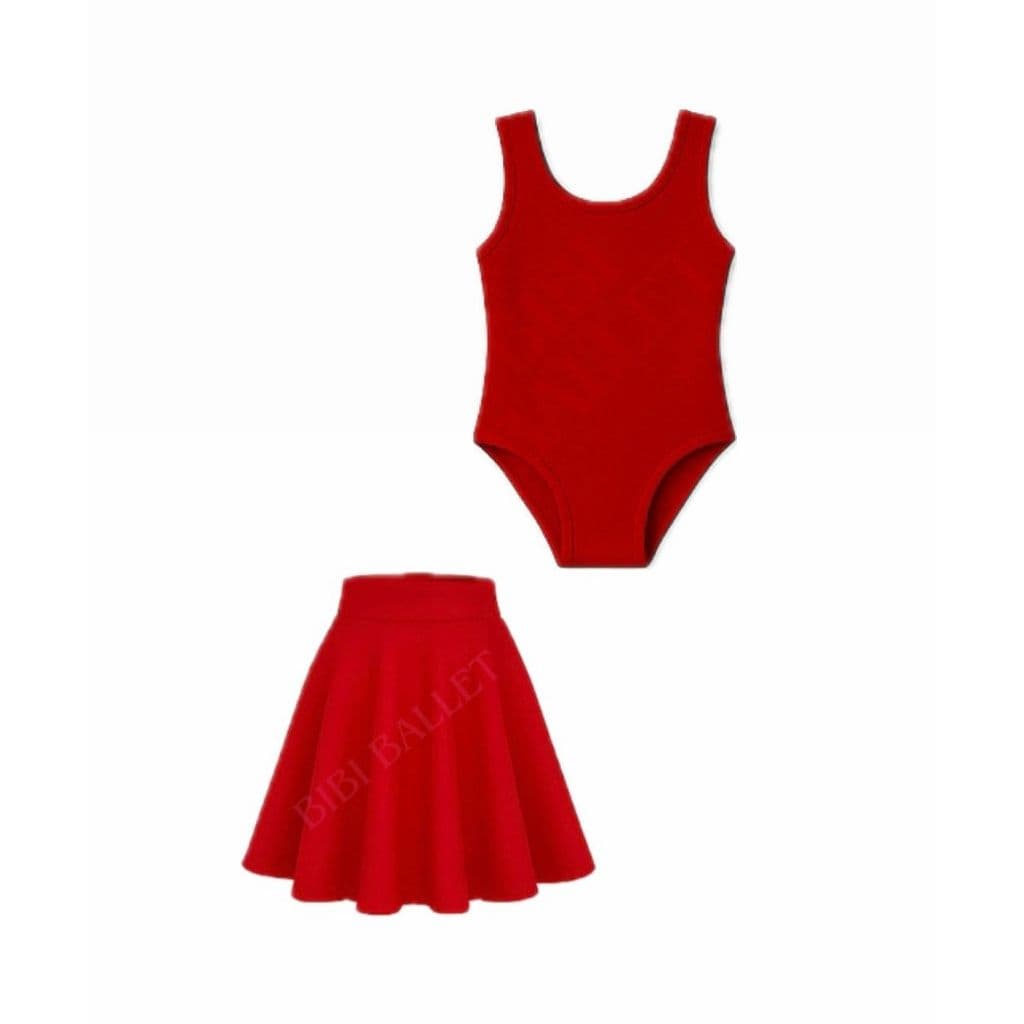 Kit 2 Itens - 1 Collant Regata e 1 Saia de Cós (VERMELHO)