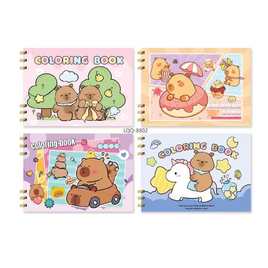 Kit 1-2-3-4 Livros de Colorir Capivaras Coloring Book - 50 imagens, capa Resistente holográfica, formato A5
