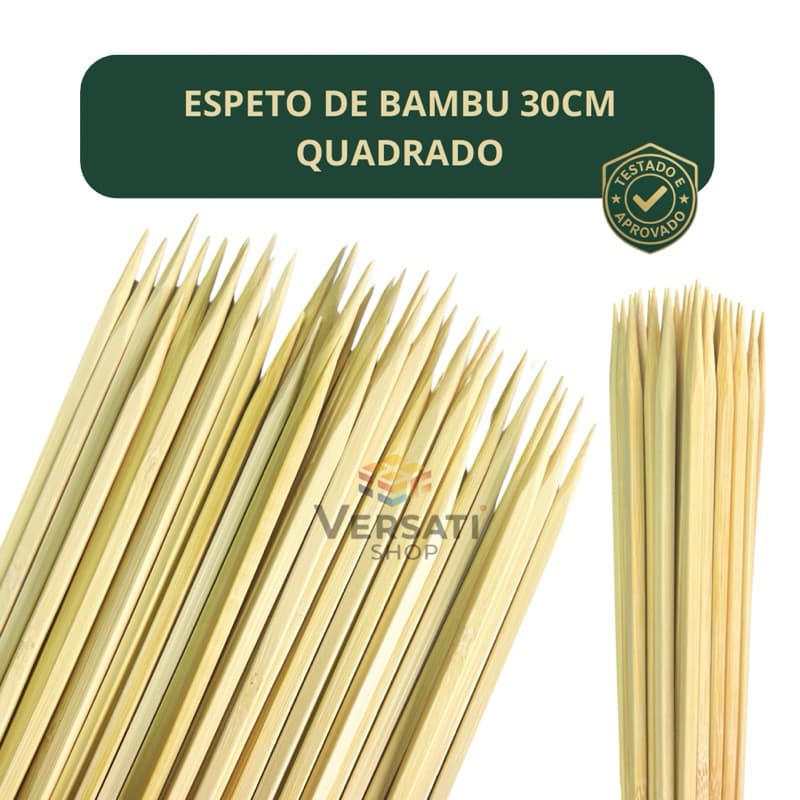 Espeto de Bambu Quadrado para Churrasco 30cm - 1000 Unidades