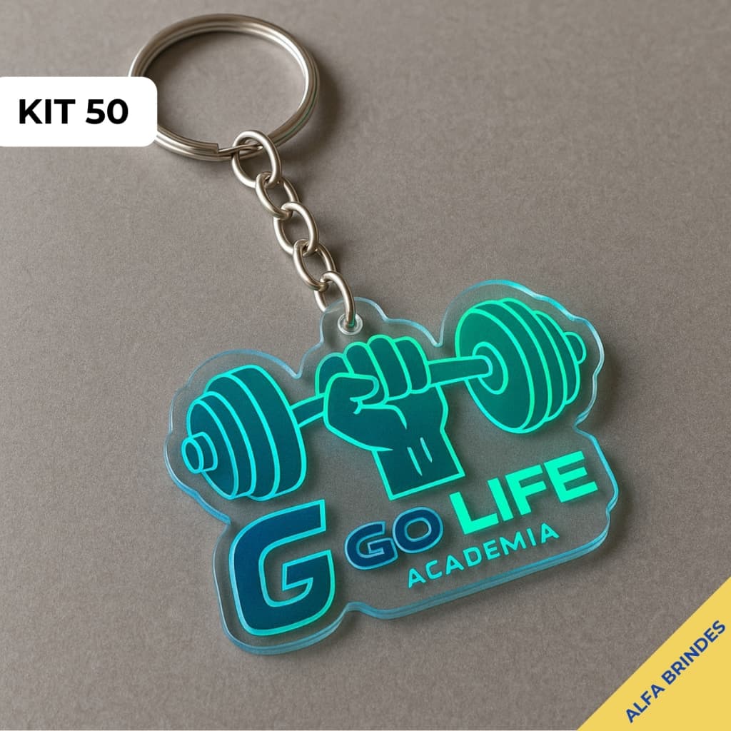 Kit 50 Chaveiro de Acrílico Cristal Personalizado 50 Unidades