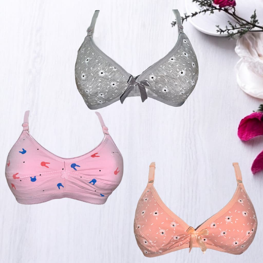 Kit 3 Sutiã Importado Juvenil Menina Mocinha Moça Algodão Adolescente Sem Bojo